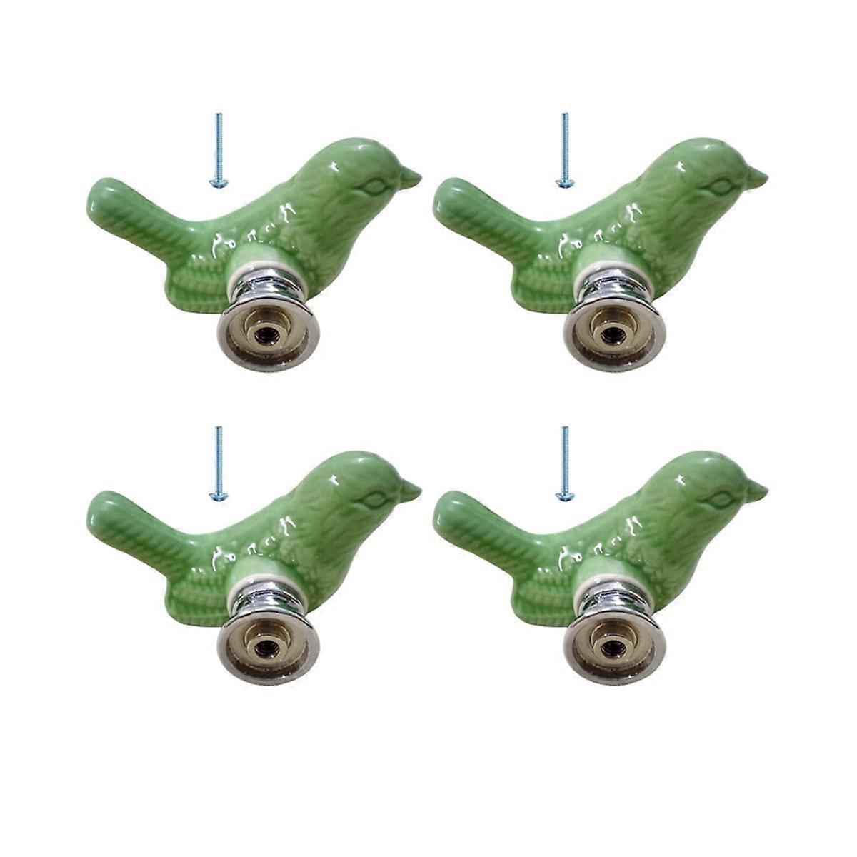 4Pack Green Cute Bird Design Cabinet Door Knobs, Ceramic Drawer Knobs , Vintage Cupboard Pull Handl