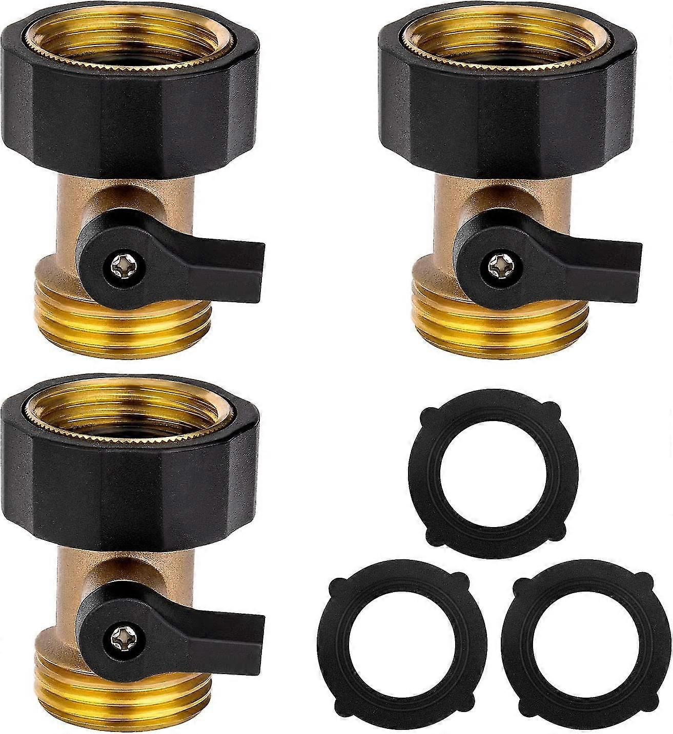 Heavy Duty Brass Shut Off Valve Garden Hose Connector3pcs 3/4" Water Hose Single Shut Off Valve Garden Hose Connector