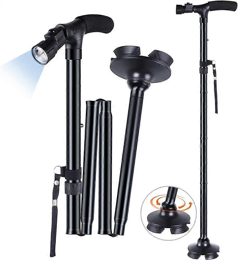 Folding Walking Cane with LED Light, Adjustable Height Collapsible Walking Stick