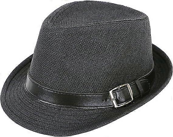 Plain Panama style triangle hat straw hat with leather belt sun hat   black