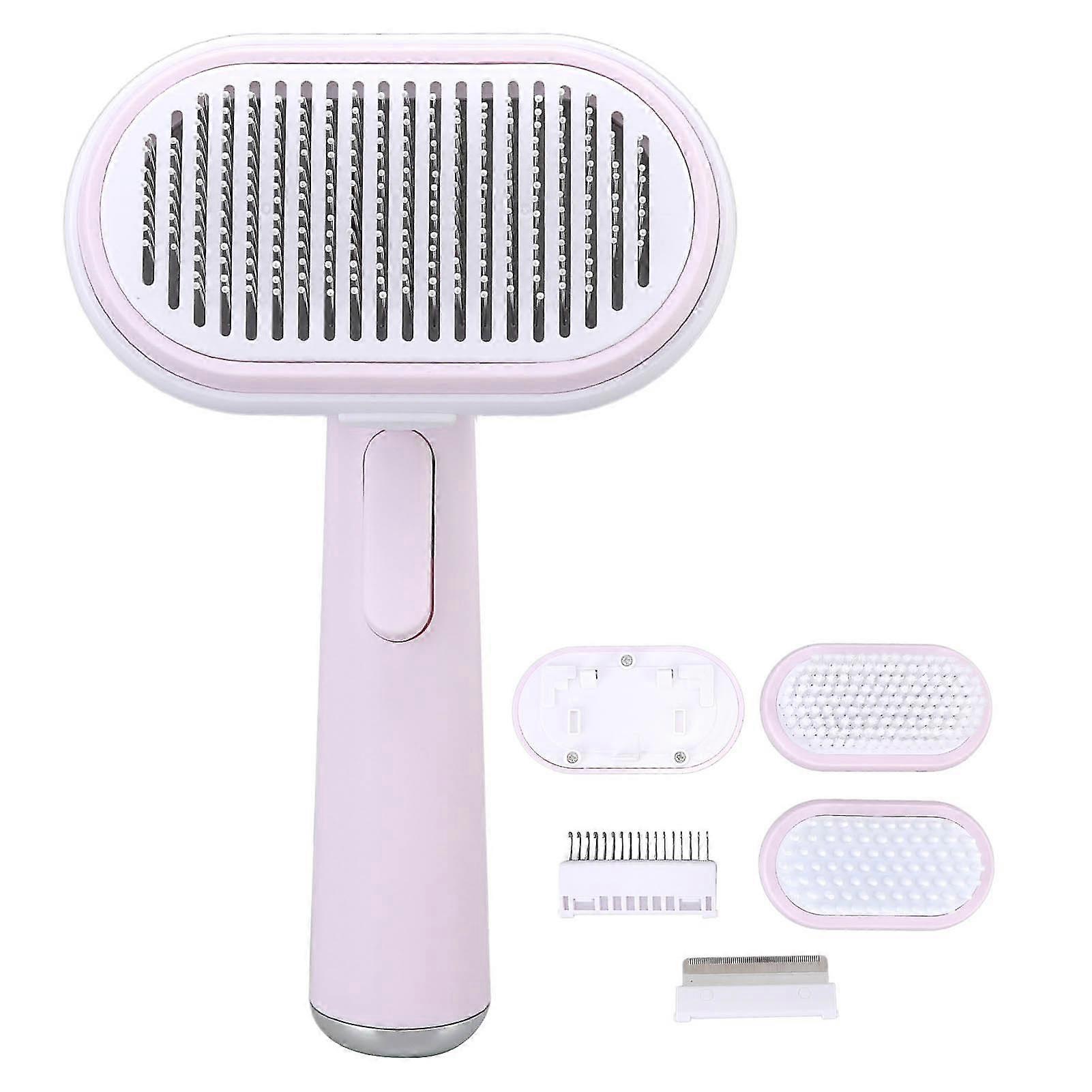 Multi-Function Pet Grooming Brush Set for Dogs Cats - Quick Hair Removal, Massaging, Cleaning, Automatic Knot Opening, Easy Grip Handle - Pink
