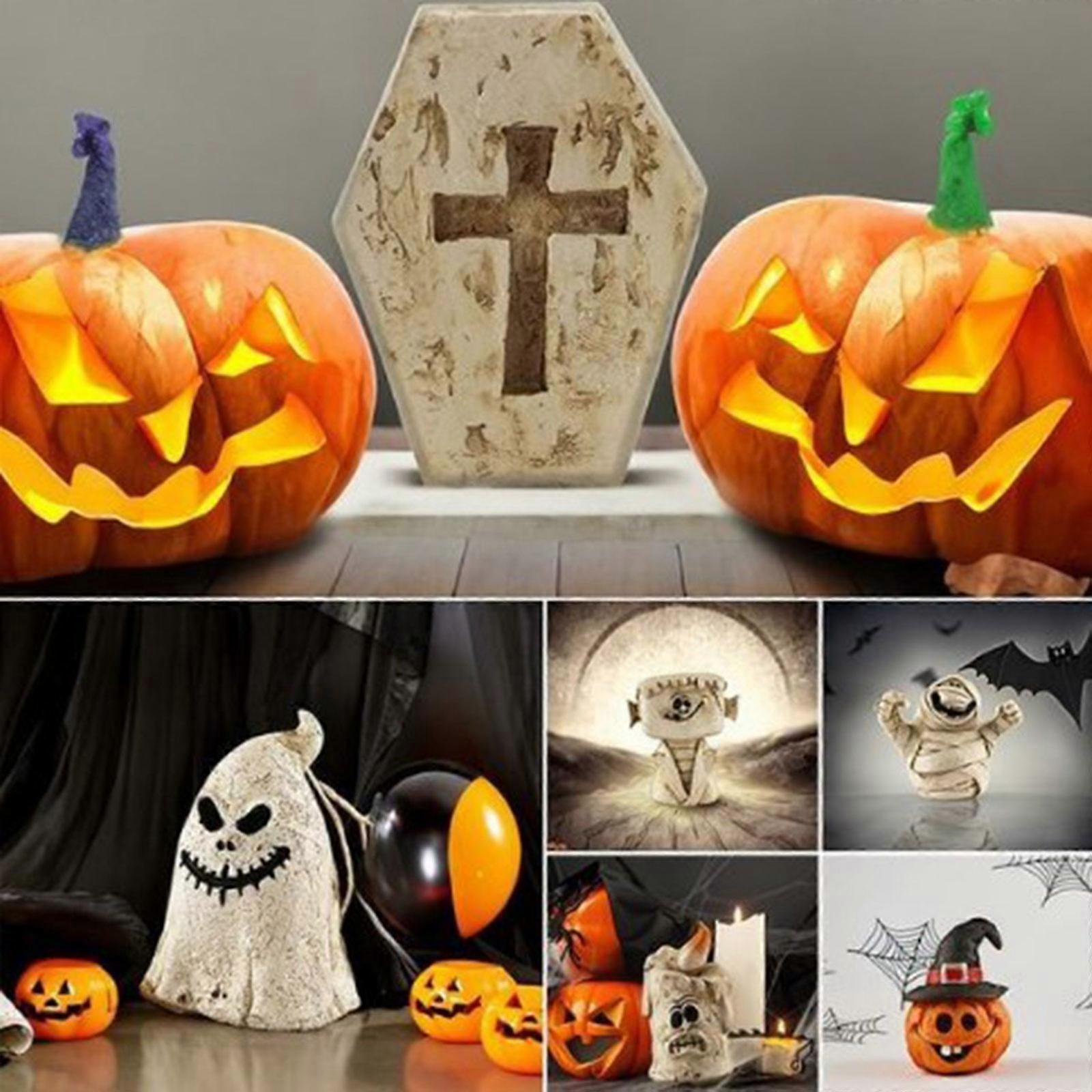 Halloween Ghost Pumpkin Figurines Rustic Light Up Resin