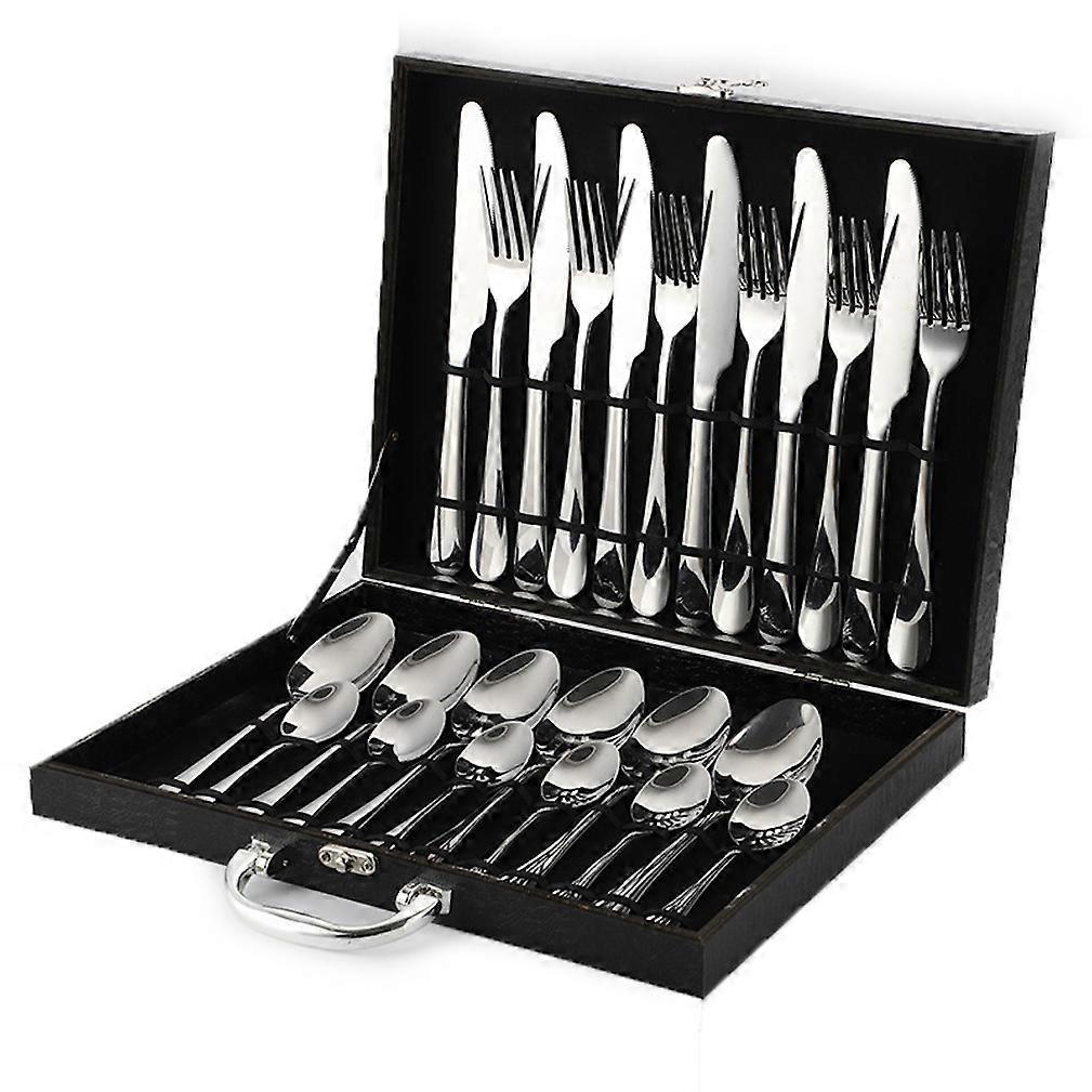 24pcs Cutlery Set Tableware Flatware Forks Knives Spoons Silver Stainless Steel