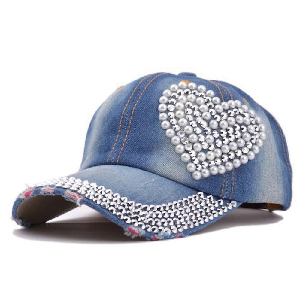 Women's Letter Heart Shape Rhinestone Baseball Cap Rhinestone Snapback Hat Gorra