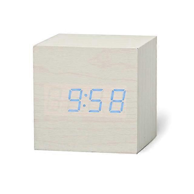 Square Voice Control Luminous Digital Wooden LED Multifunction Desktop USB/AAA Powered Electronic Clock Bedroom Decoration