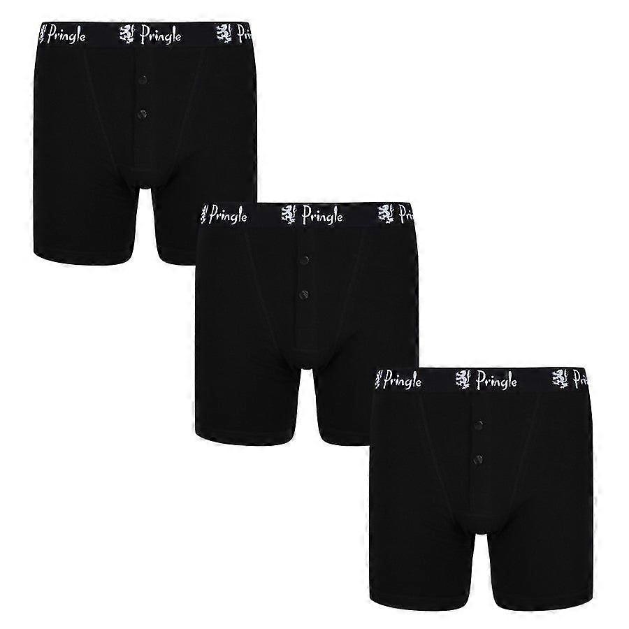 3 Pack William Button Front Cotton Stretch Boxers - Black Trunks