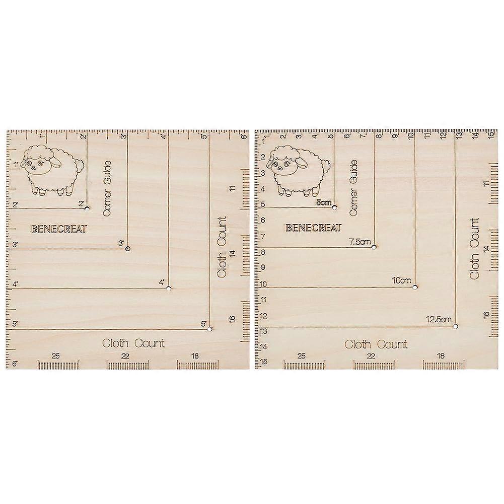 2Pc Square Wooden Crochet and Knitting Gauge 1" 2" 3" 4" 5" Sheep Pattern Corner Gauge Cross Stitch Corner for Cross Stitch Starting Point Markers DIY