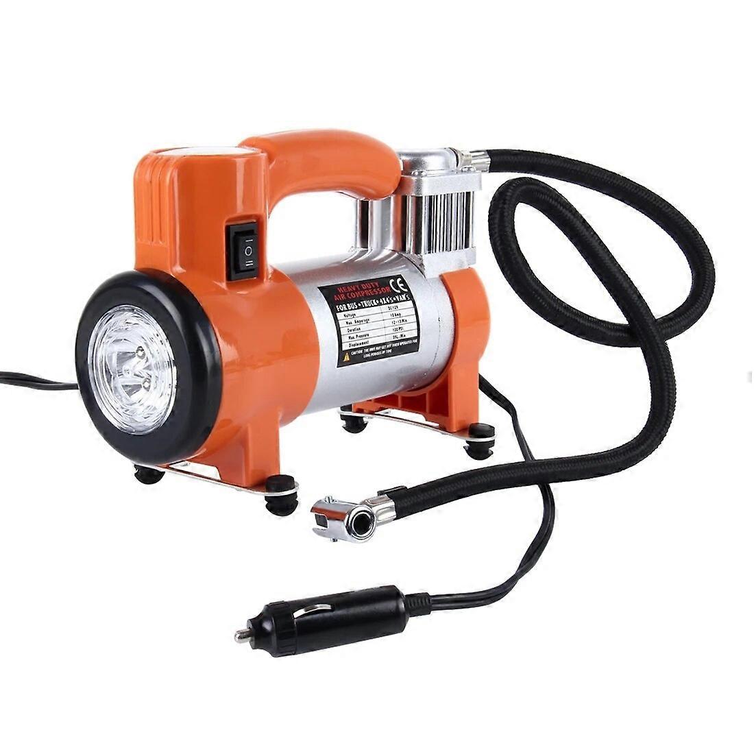 WM102-10 12V Air Pump with Gauge, Portable Metal Cylinder Tire Inflator Compressor with 5 Illumination LED Lamps for Cars Vans