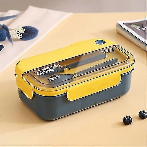 Plastic Divided Lunch Box Microwaveable With Tableware (1.1l Blue)