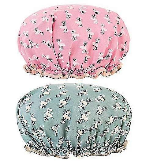 2 Pack Shower Caps Bath Caps Reusable Waterproof Double Layers,cat
