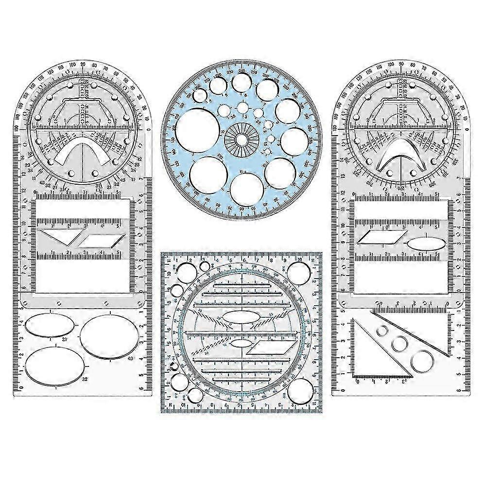4Pcs Multifunctional Geometric Ruler Measuring Drawing Ruler Plastic Mathematics Tools for Student
