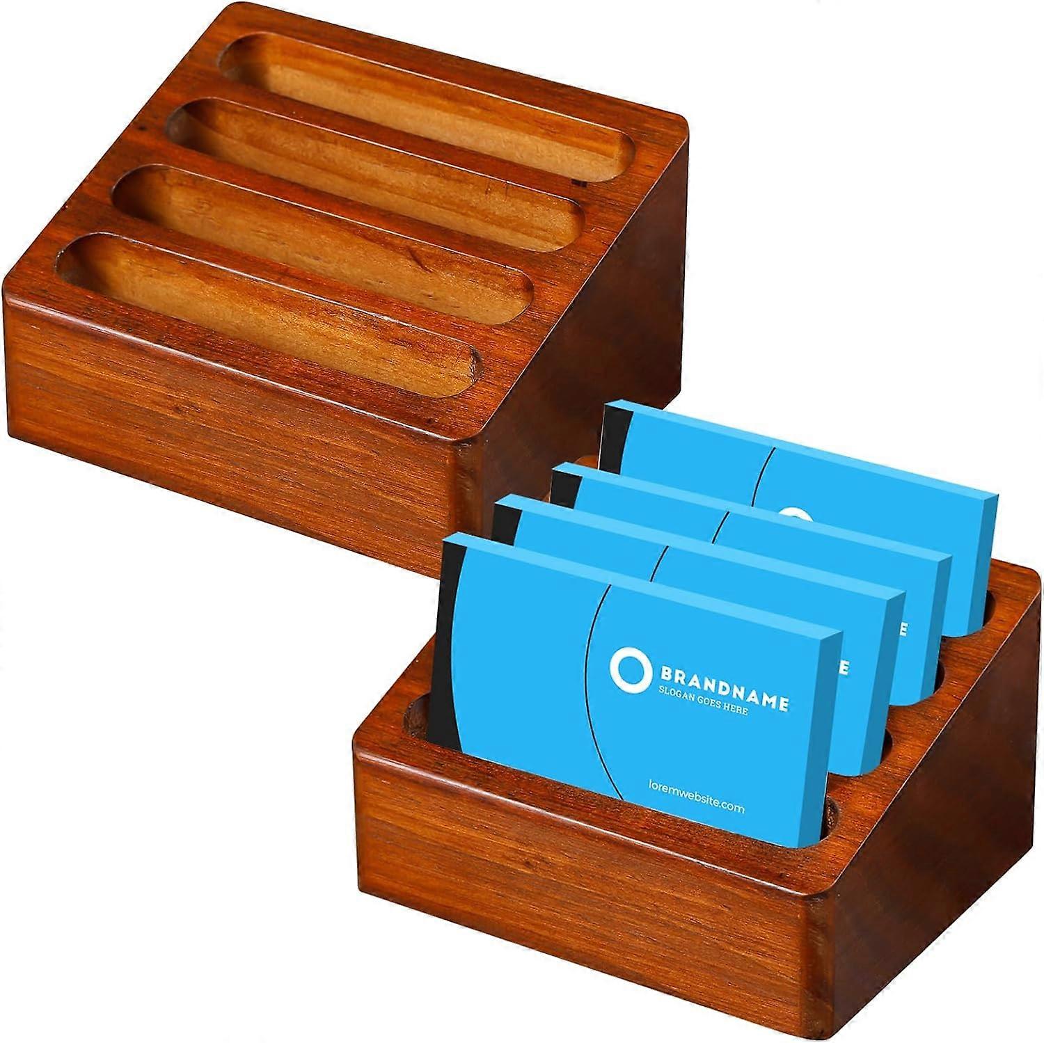 Wooden Business Card Holder Set of 2, Desktop Display Stand for Office, Study, and Professional Use, Natural Finish