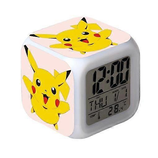 SBSG Wekity Pikachu Colorful Alarm Clock LED Square Clock Digital Alarm Clock with Time, Temperature, Alarm, Date