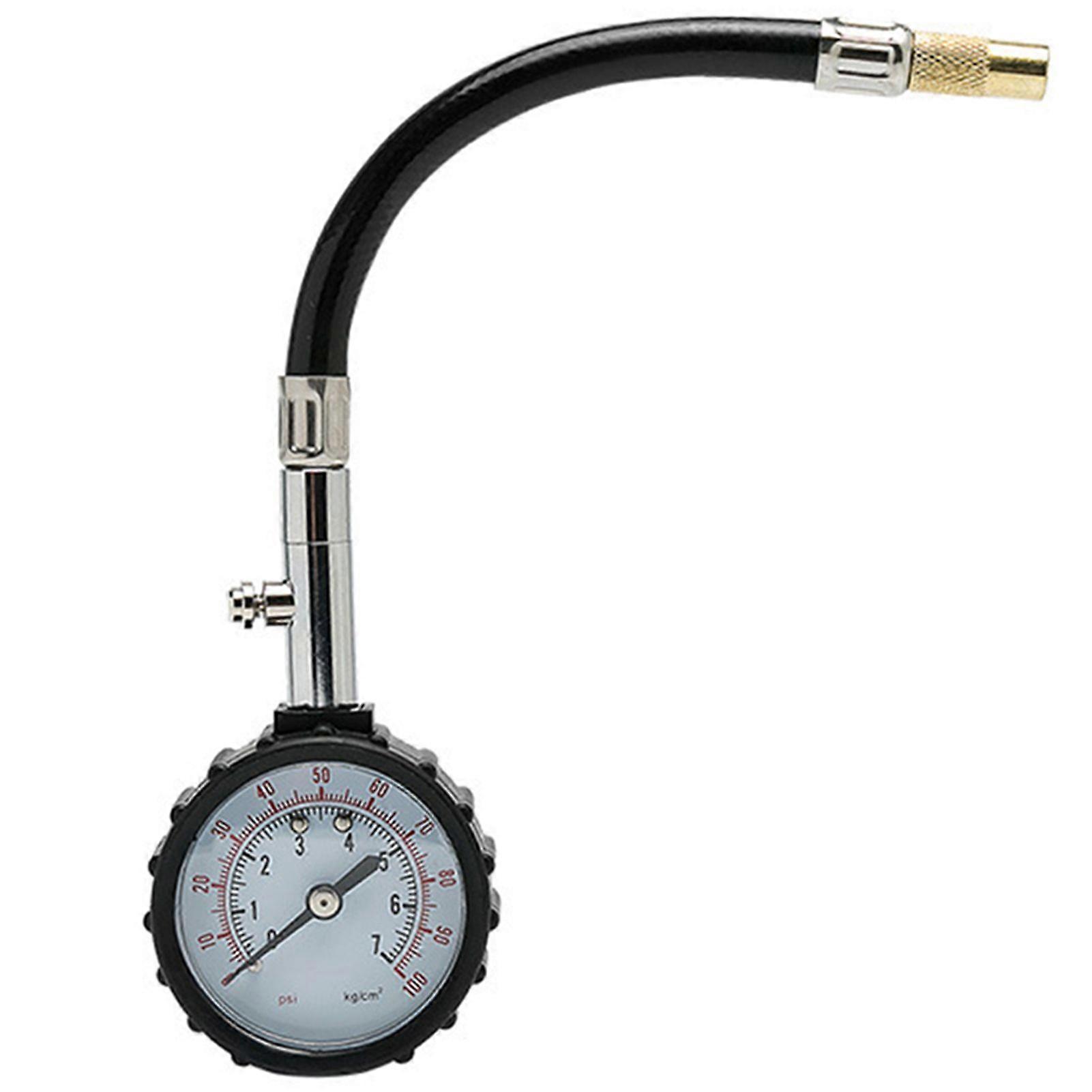 Tire Air Pressure Gauge, 2.2" Dial, Rubber Hose & Brass Chuck - Accurate Reading for Motorcycle, Car, Truck Tires (0-100 PSI)