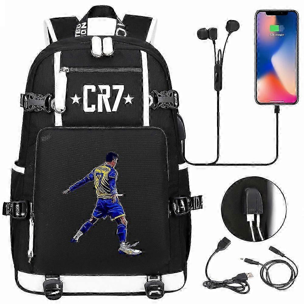 Cristiano Ronaldo goal celebration pose Pattern Backpack backpack has a USB charging headphone adapter 3
