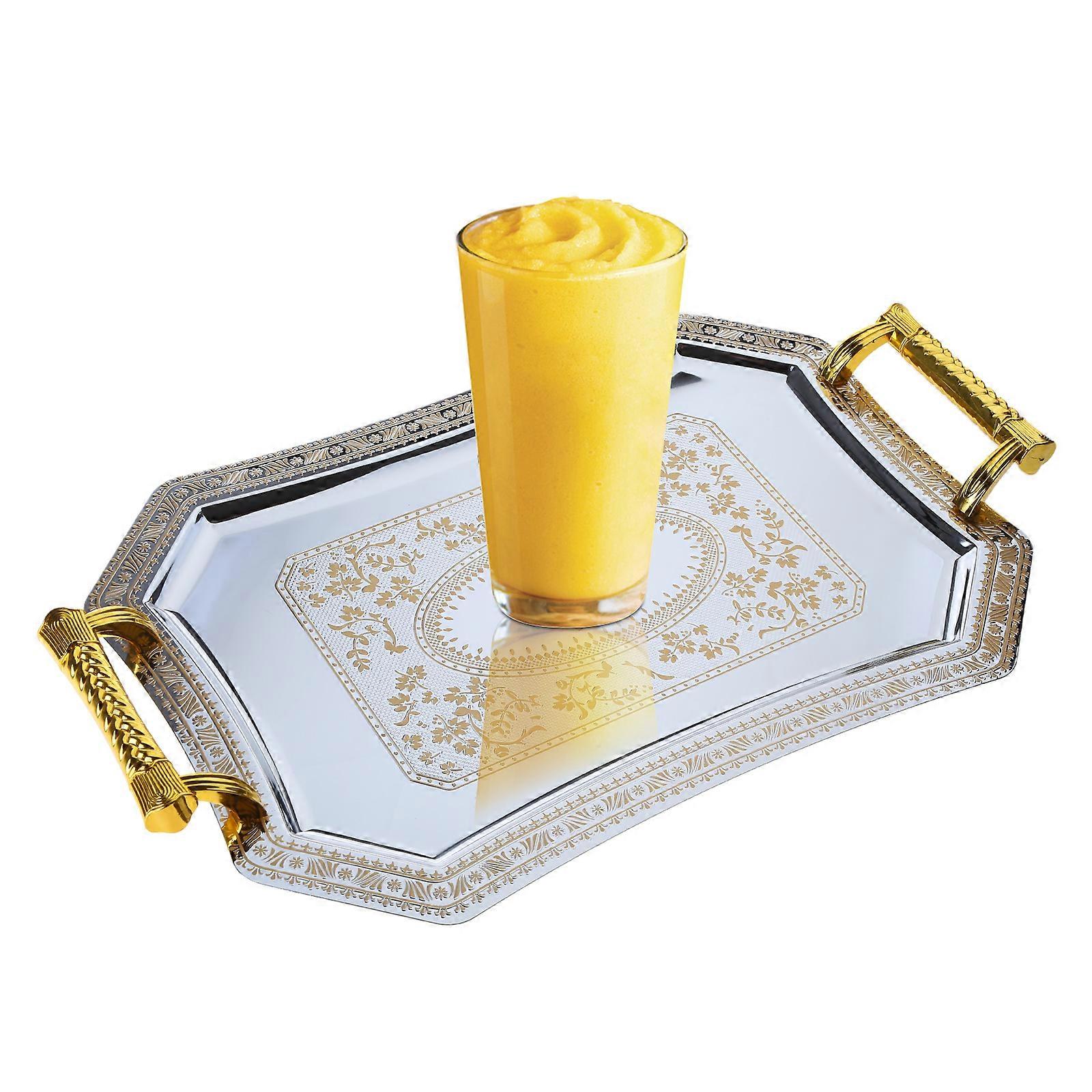 Vassoio portaoggetti in acciaio inox Piatto da servizio a buffet Contenitore in metallo Accessorio per caffè Tè Bevanda Tazza per bevande Argento antiscottatura M