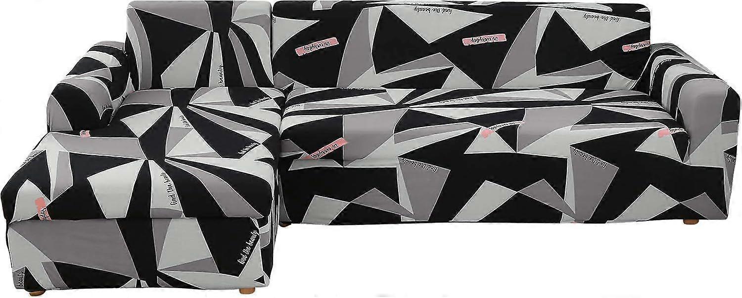 Stretch-Ecksofabezug mit Armlehnen, universeller rutschfester Sofabezug, abnehmbar und waschbar, L-förmiger Sofabezug 2 Stück grau & schwarz, 1-Sitzer +