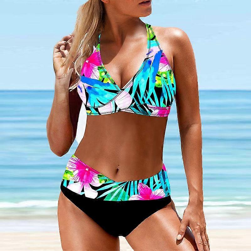 Női Fürdőruha Bikini 2 részes Fürdőruha Hát nélküli kötőfék Strandruházat Többszínű Kristály Csíkok Nyomtatott fürdőruhák