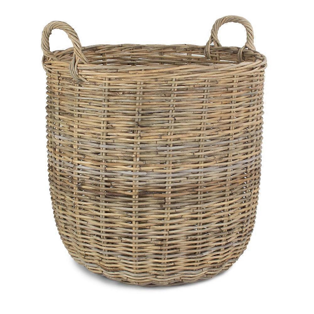 Tall Round Fireside Grey Rattan Log Basket