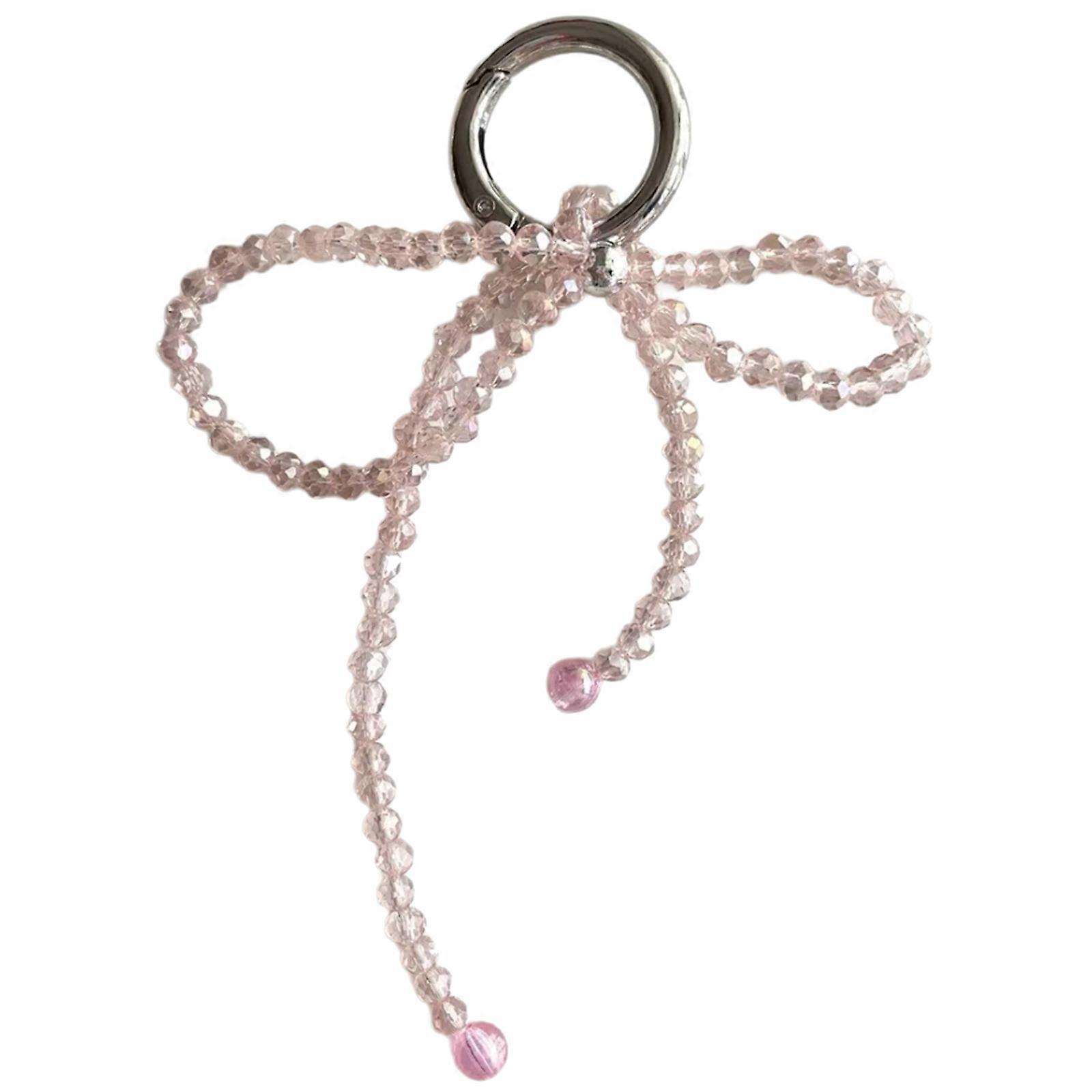 Delicate Keychain with Beaded Bowknot Phone Charm Unique Keyring Cute Pendant for Car Bag Wallet Backpack Pink