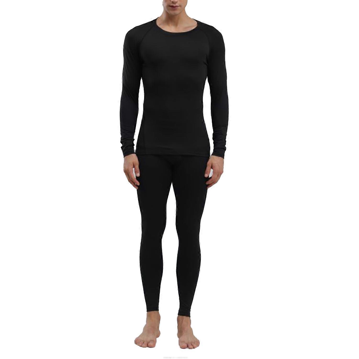 Men's Thermal Underwear Black Stylish Soft Close Fitting Men Cold Weather Top Bottom Set Base Layer