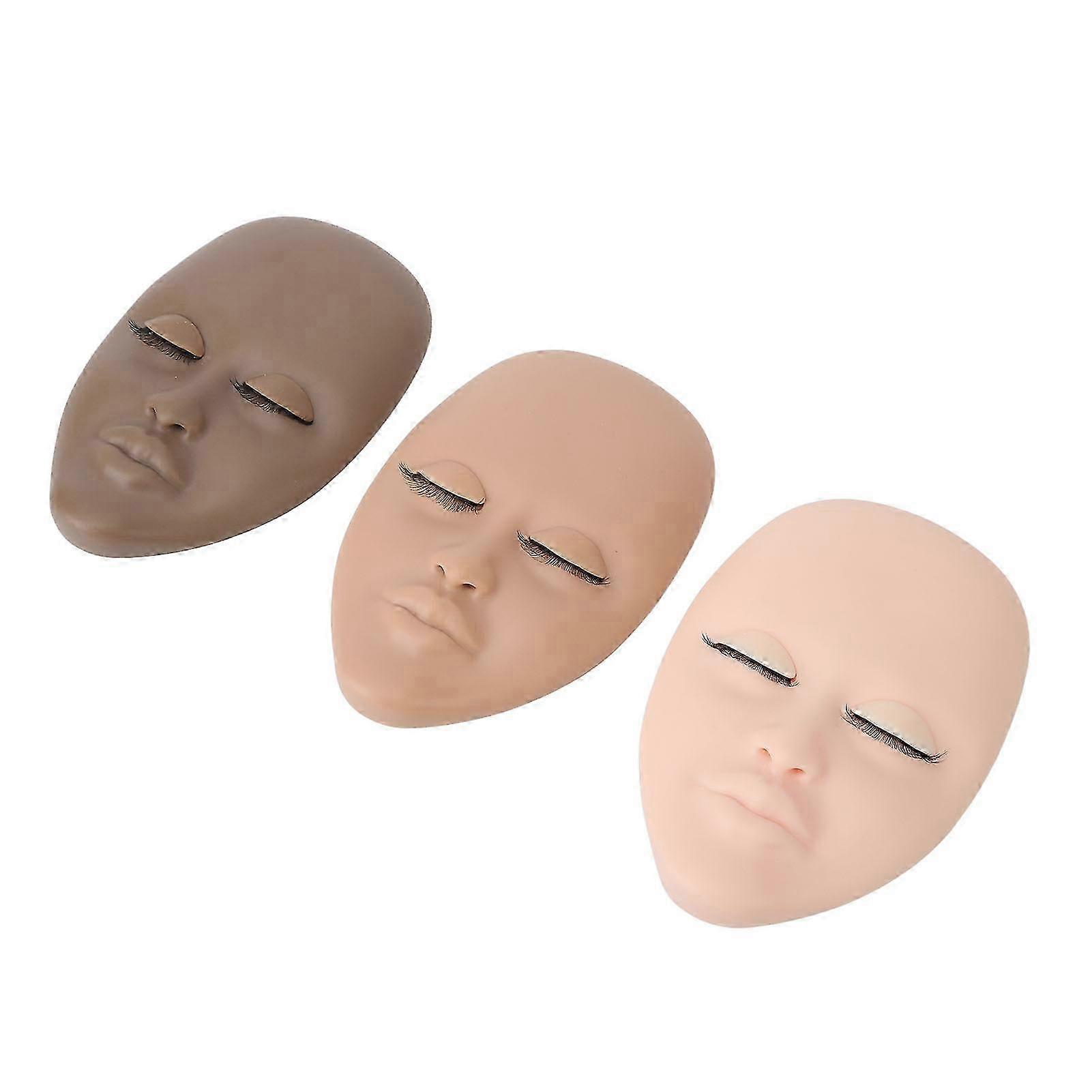 3pcs Lash Mannequin Head Double Layers Realistic Training 3D Rubber Eyelash Mannequin Head with Replaced Eyelid