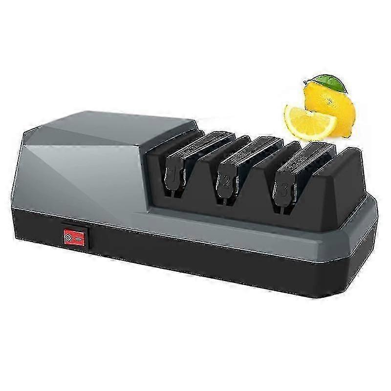 Electric Knife Sharpener- Knife Sharpeners, 3 Stage Electric Knife Sharpener, 3-stage, Grey Eu Plug
