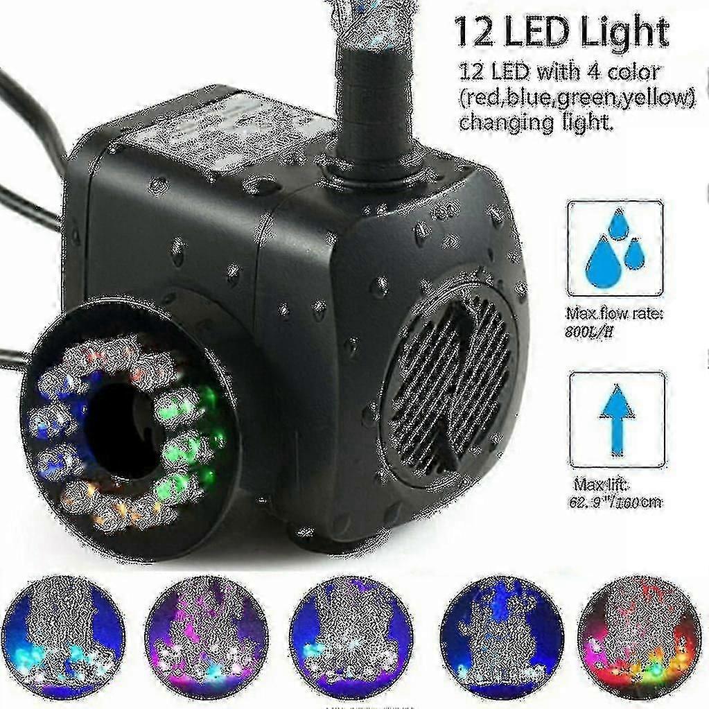 15w 800lh Fountain Pump, Pond Pump, Fountain Pump, Garden Pump, Fountain Pump With 12 Leds