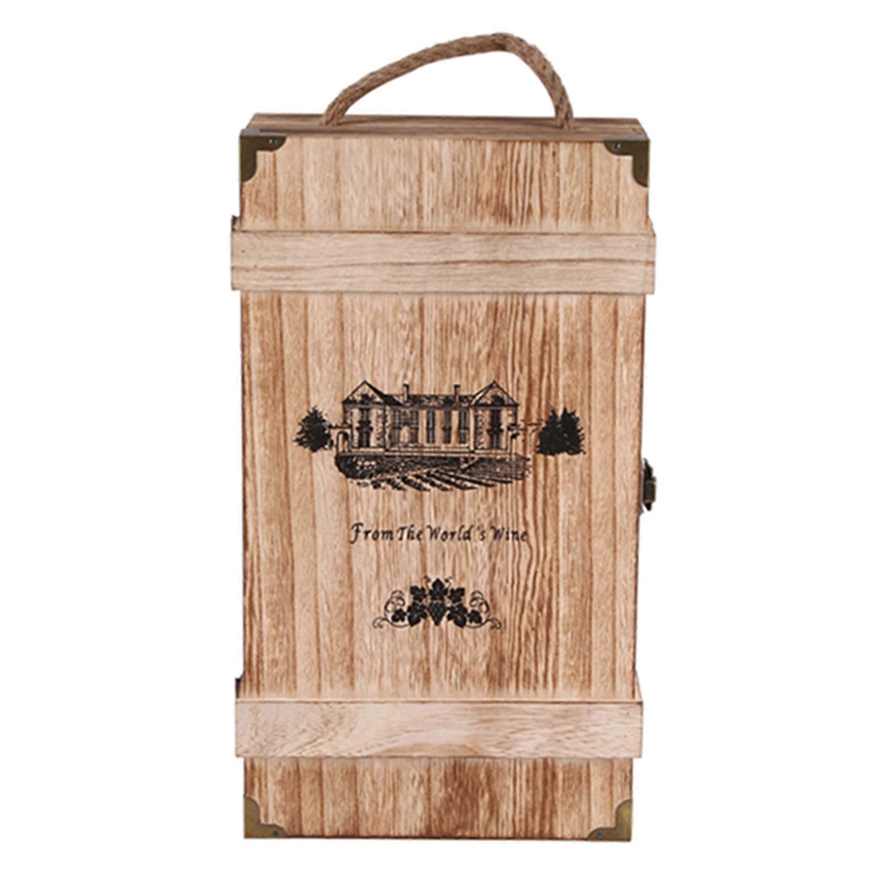 Vintage Wood 2 Red Wine Bottle Box Case Storage Carrying Display Gift