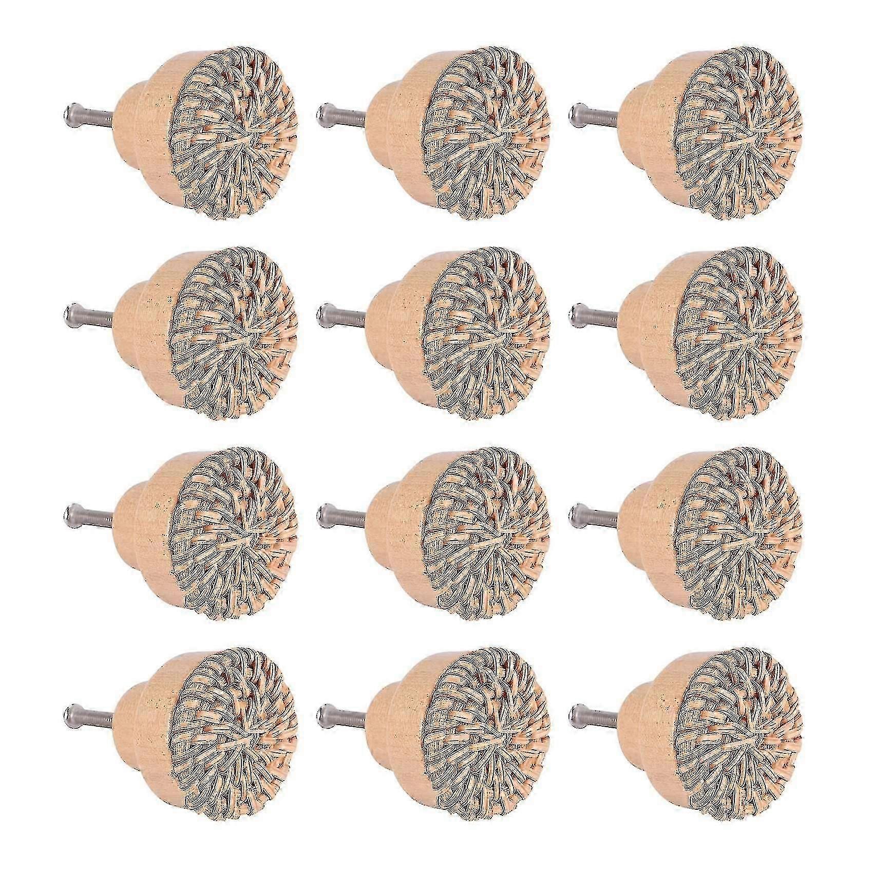 12 قطعة 35 مم بوهو مضمد المقابض الروطان المقابض الخشب درج المقابض جولة خشبية مضمد مقابض مع