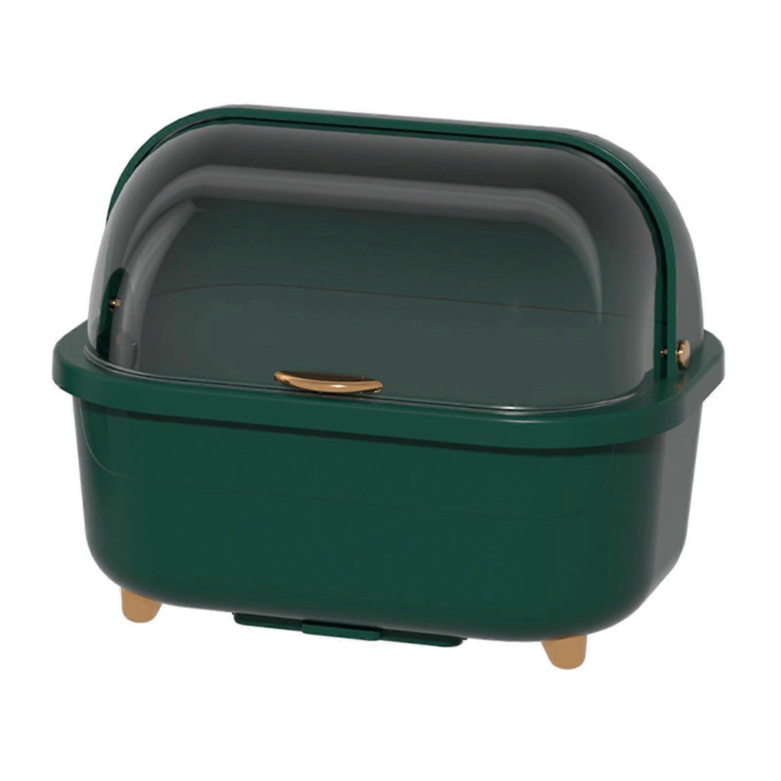 Multifunctional Dish Drying Box with Lid, Medium Green Dish Drainer, Space Saving Design, Bottom Drain Hole for Kitchen Use