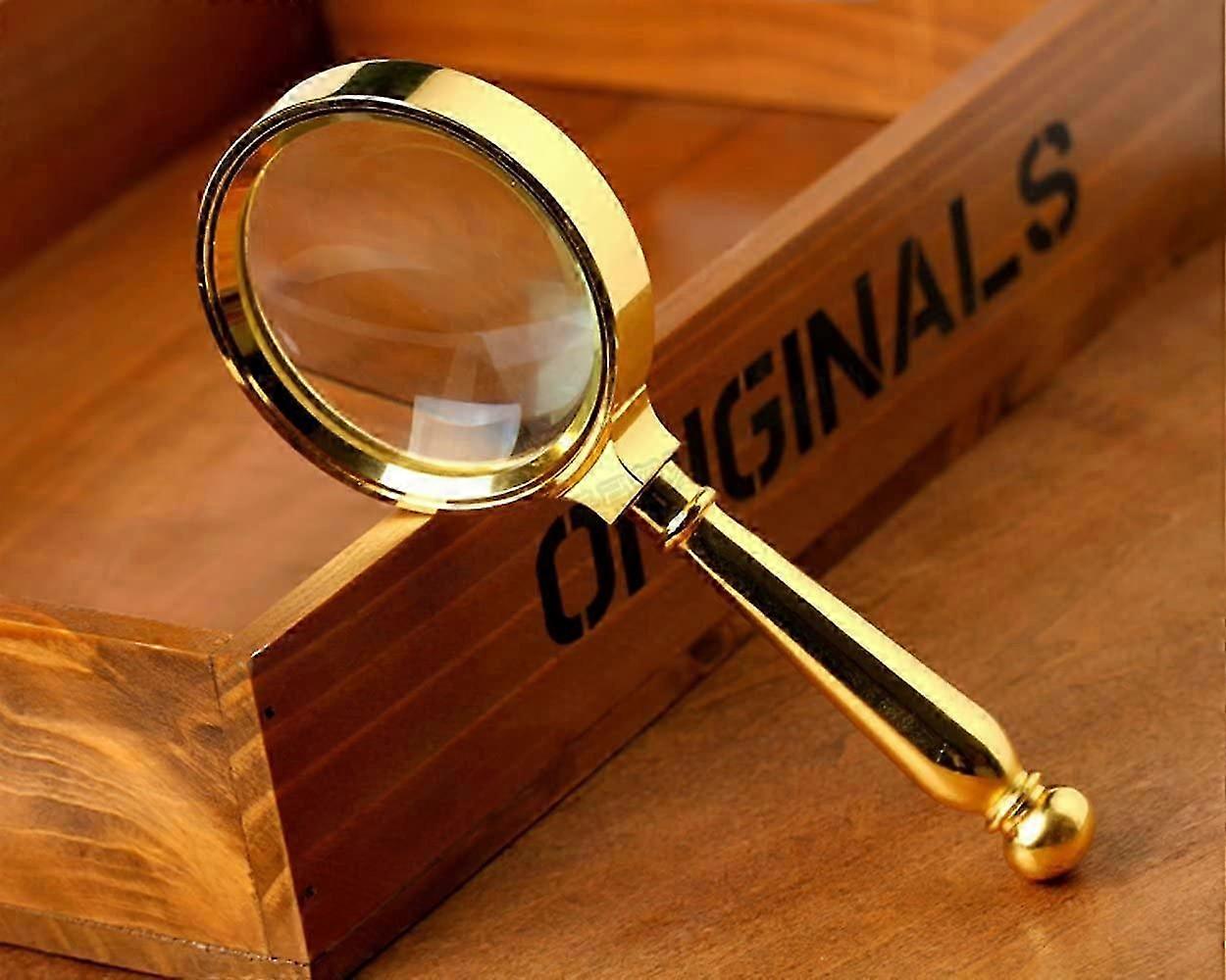 10X Handheld Magnifier with Metal Handle Golden,80mm Reading Magnifying Glass for Map,Newspaper,Documents,Labels,Failing Vision,Fire Starting,Jewelry