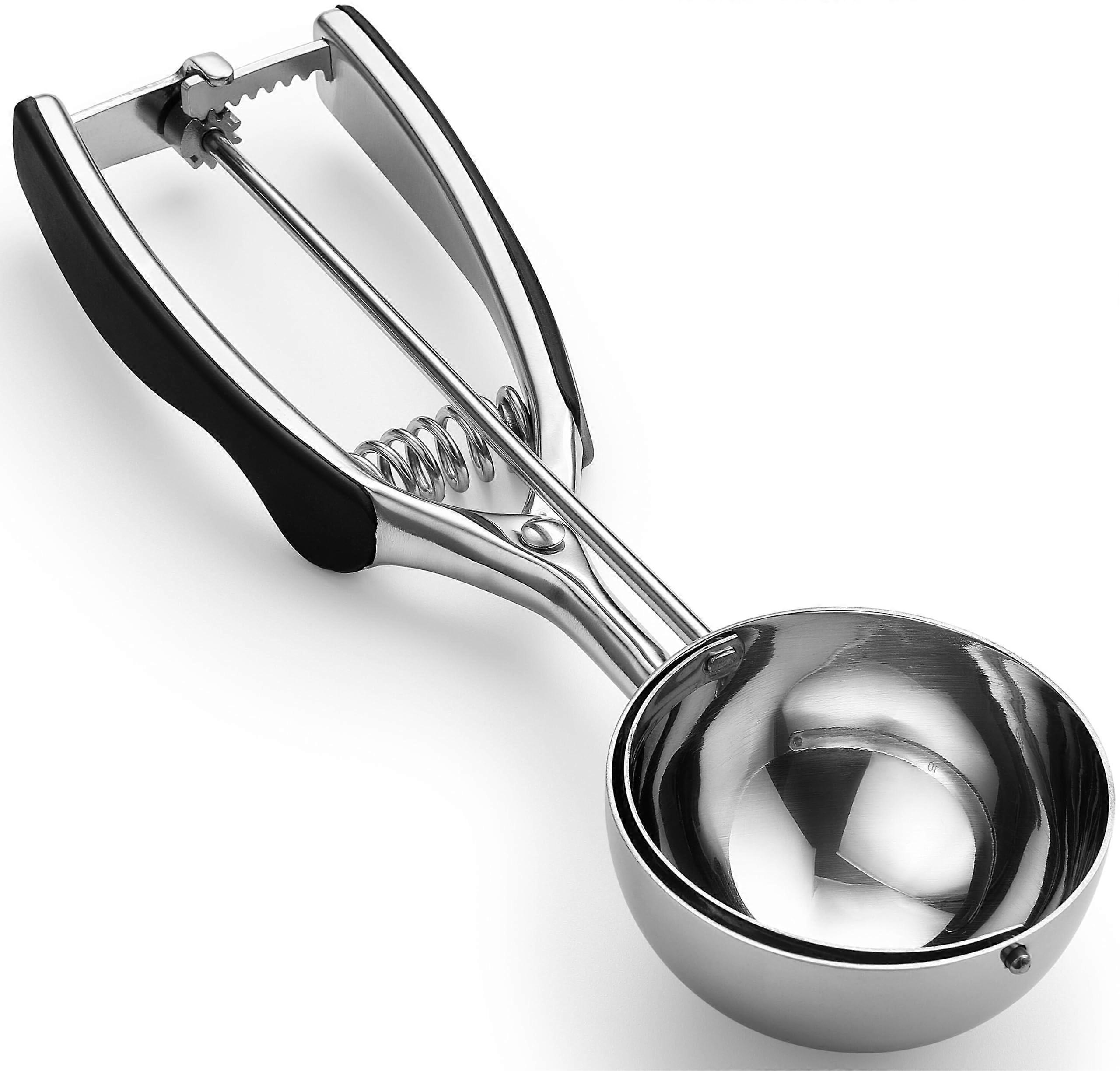 Extra Large Cookie Scoop 18/8 Stainless Steel Melon Baller 5.5 Tbsp with Spring Loaded Trigger Black #10