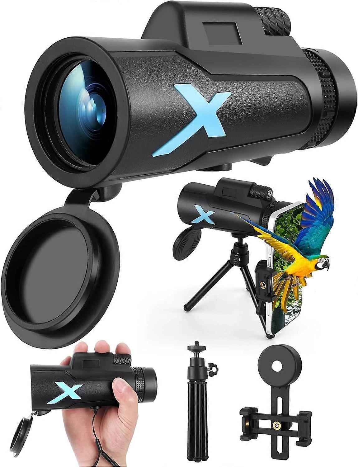 12x50 High-Power Monocular Telescope with Smartphone Tripod, Bag - Ideal for Bird Watching