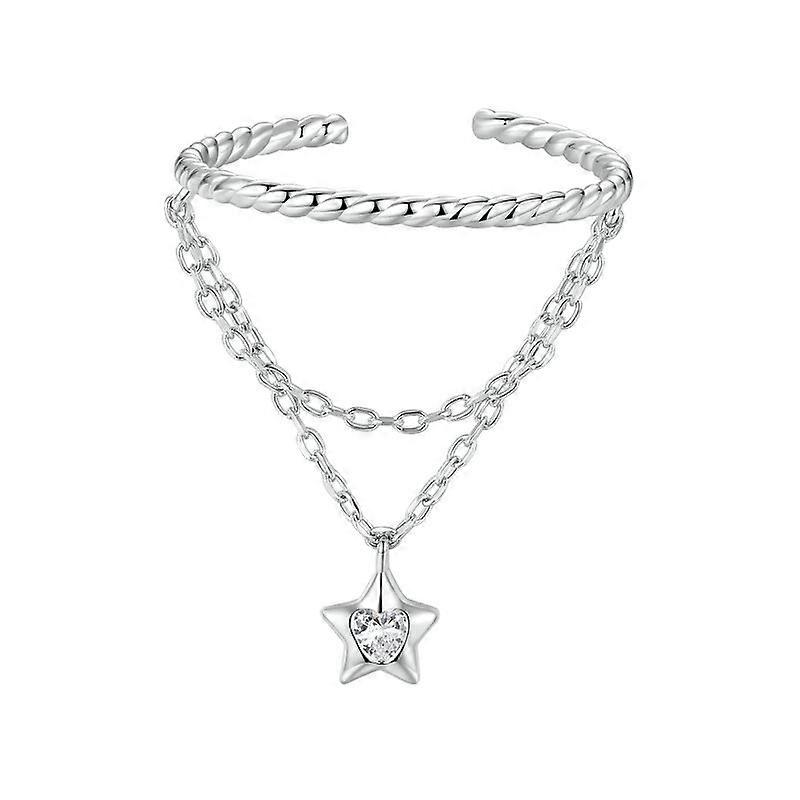 S925 Sterling Silver Chain Tassel Star Open Ring