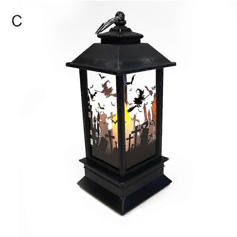 Halloween LED Lighthouse Simulation Flame Lanterns with Pumpkin/Ghost Hand/Witch Pattern Decoration Props