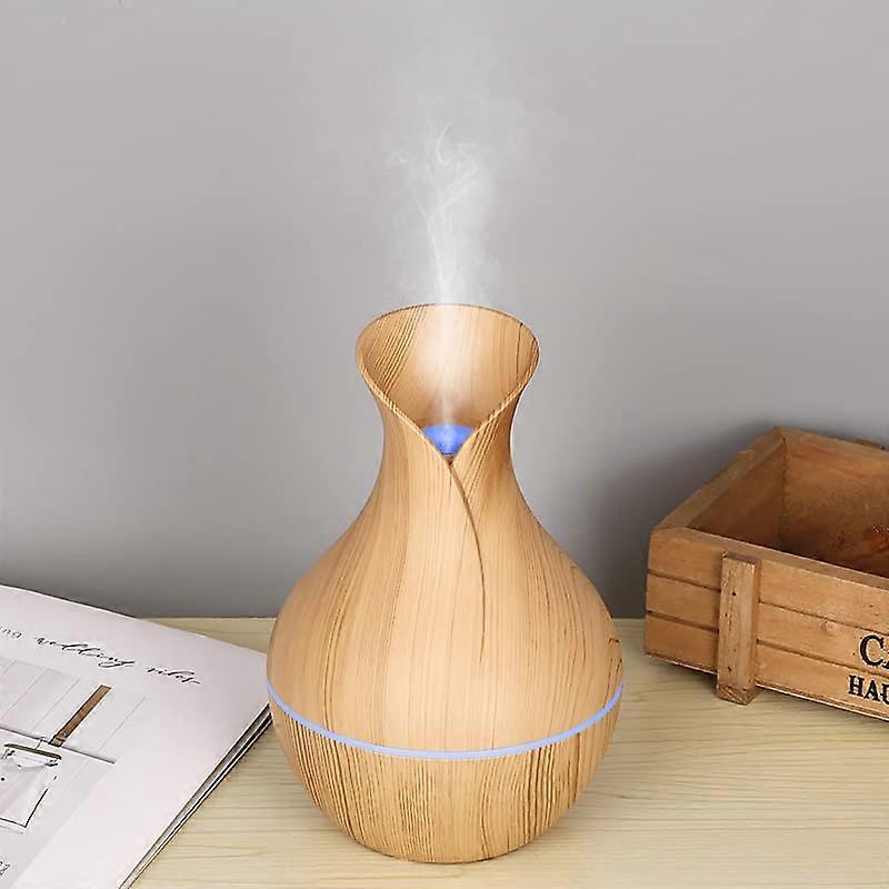 USB Vase Shape Essential Oil Diffuser 200ml Ultrasonic Aromatherapy Diffuser Dark Wooden Grain 7 Color LED for Yoga Office Bedroom