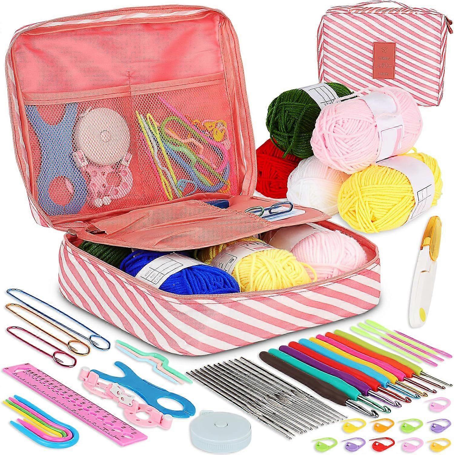 Crochet Kit - Ergonomic Crochet Hook Set with Case - Includes Hooks, Yarn-Portable & Foldable