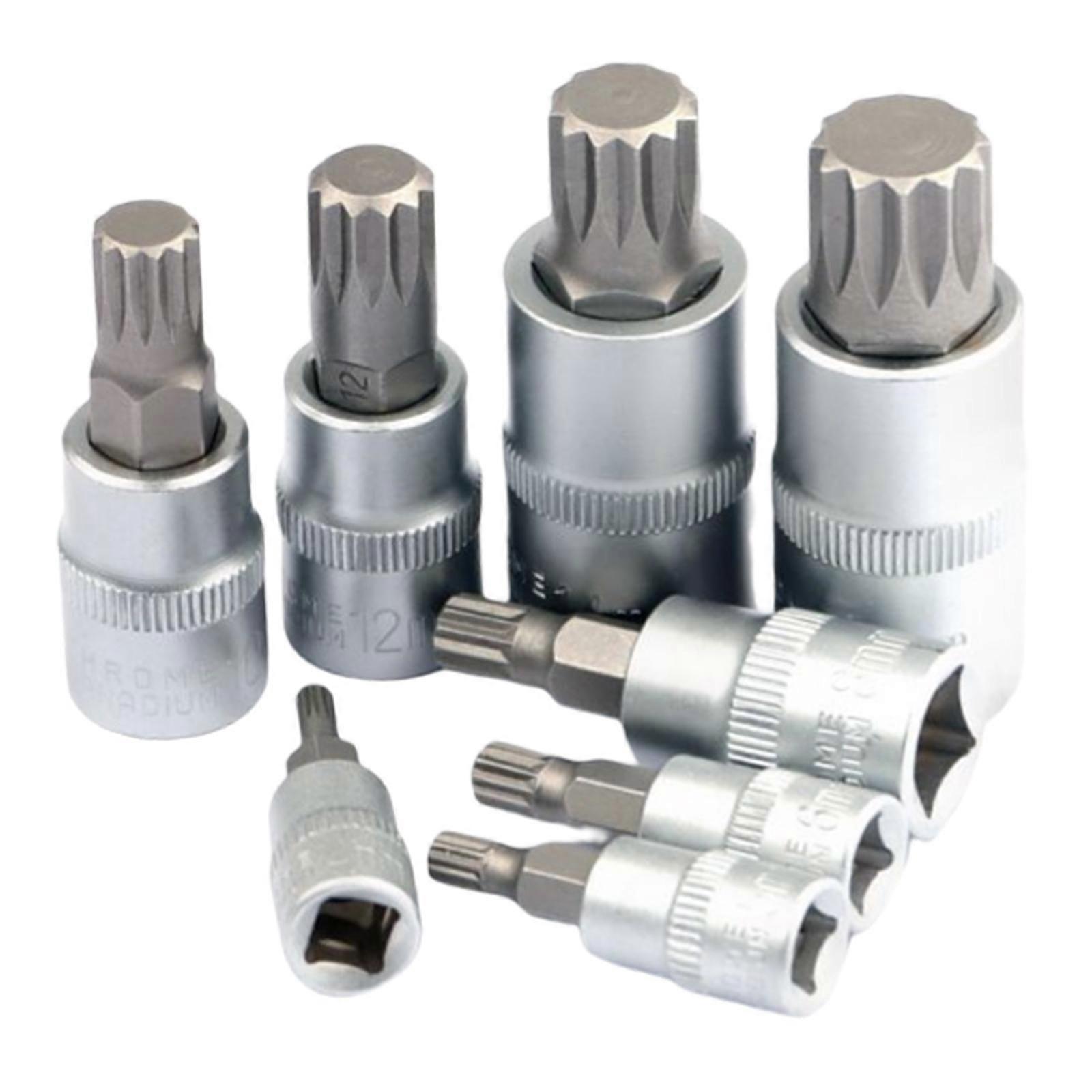 8x Socket Ratchet Screwdriver Bit Set Key Spline Bits 1/4'' 3/8'' 1/2" Drive