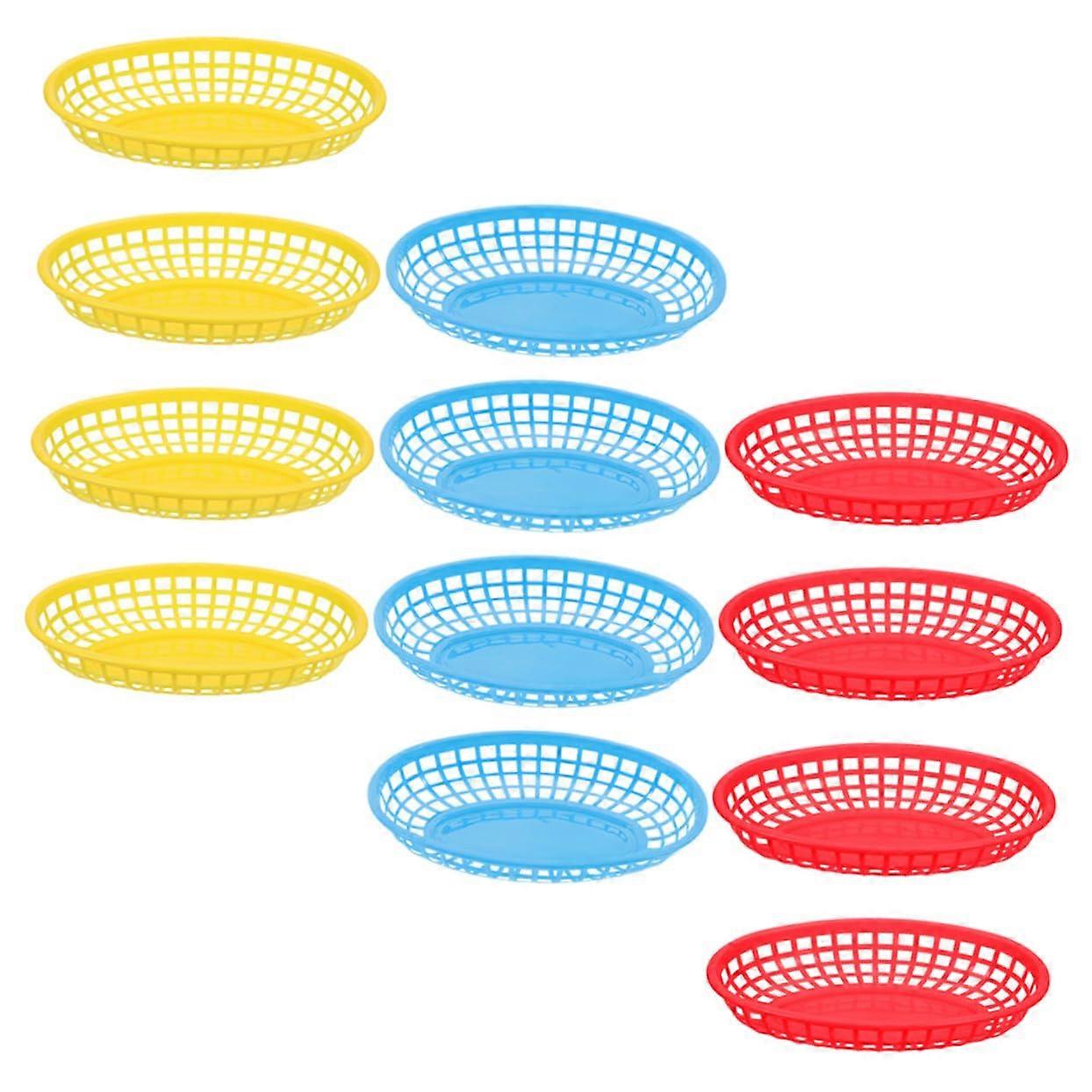 12pc Plastic Fast Food Baskets Reusable Snack Trays for Fries Chicken Chips Bread Serving in Red Color