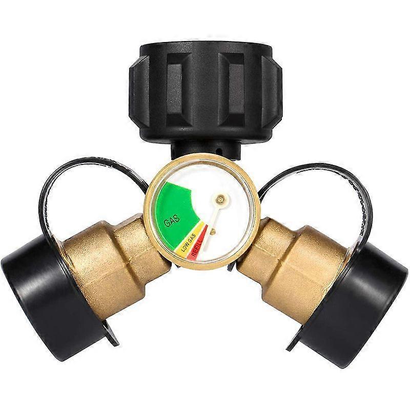 Lebanghui Propane Splitter, 2 Way Propane Tank Y Splitter Adapter With Gauge, Lp Gas Adapter Tee Grill Connect