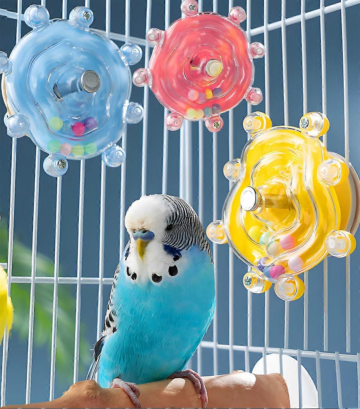 Conure Toys - 3 Pack Colorful Rotating Wheel Toys for Small-Medium Birds Like Parakeets, Lovebirds, and More