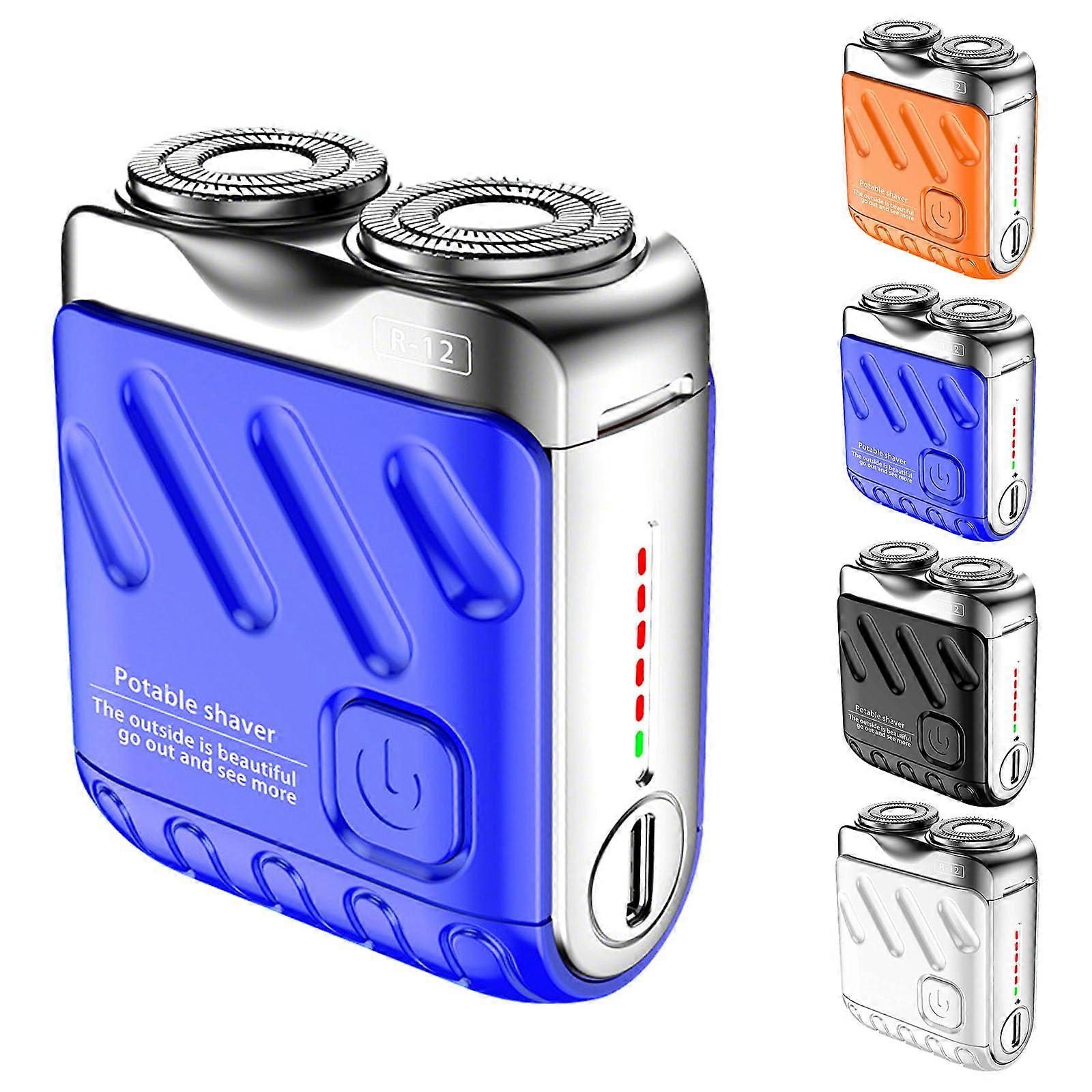 Rotary Dual Ring Electric Shaver, Mini Suitcase Design, Washable, USB Rechargeable, (Blue)