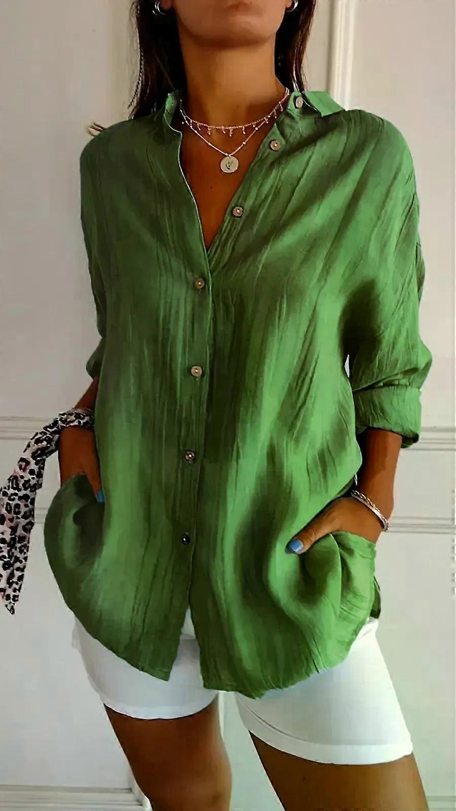 Autumn women's solid color shirt fashion new item, lapel single breasted pleated long sleeved comfortable casual shirt