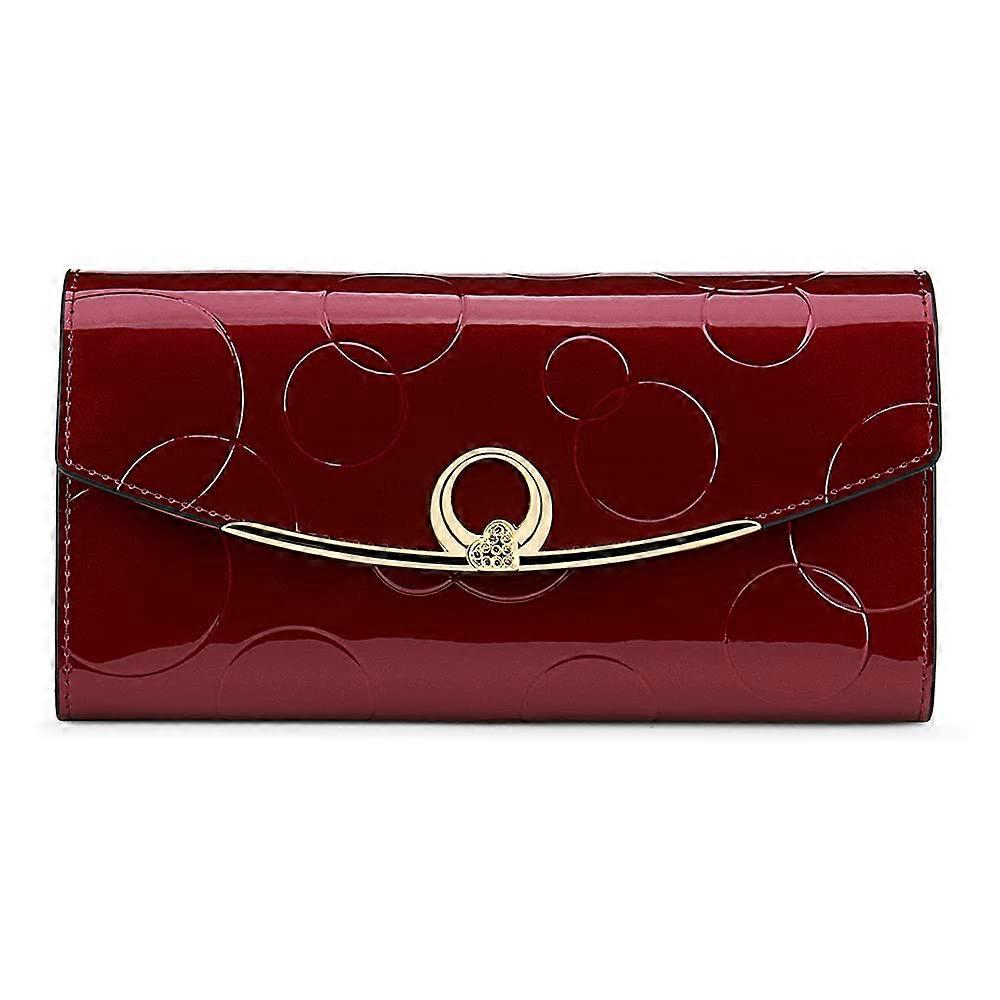 Wallet Women's Leather Long Three Fold Wallet RFID Anti Theft ( Red)