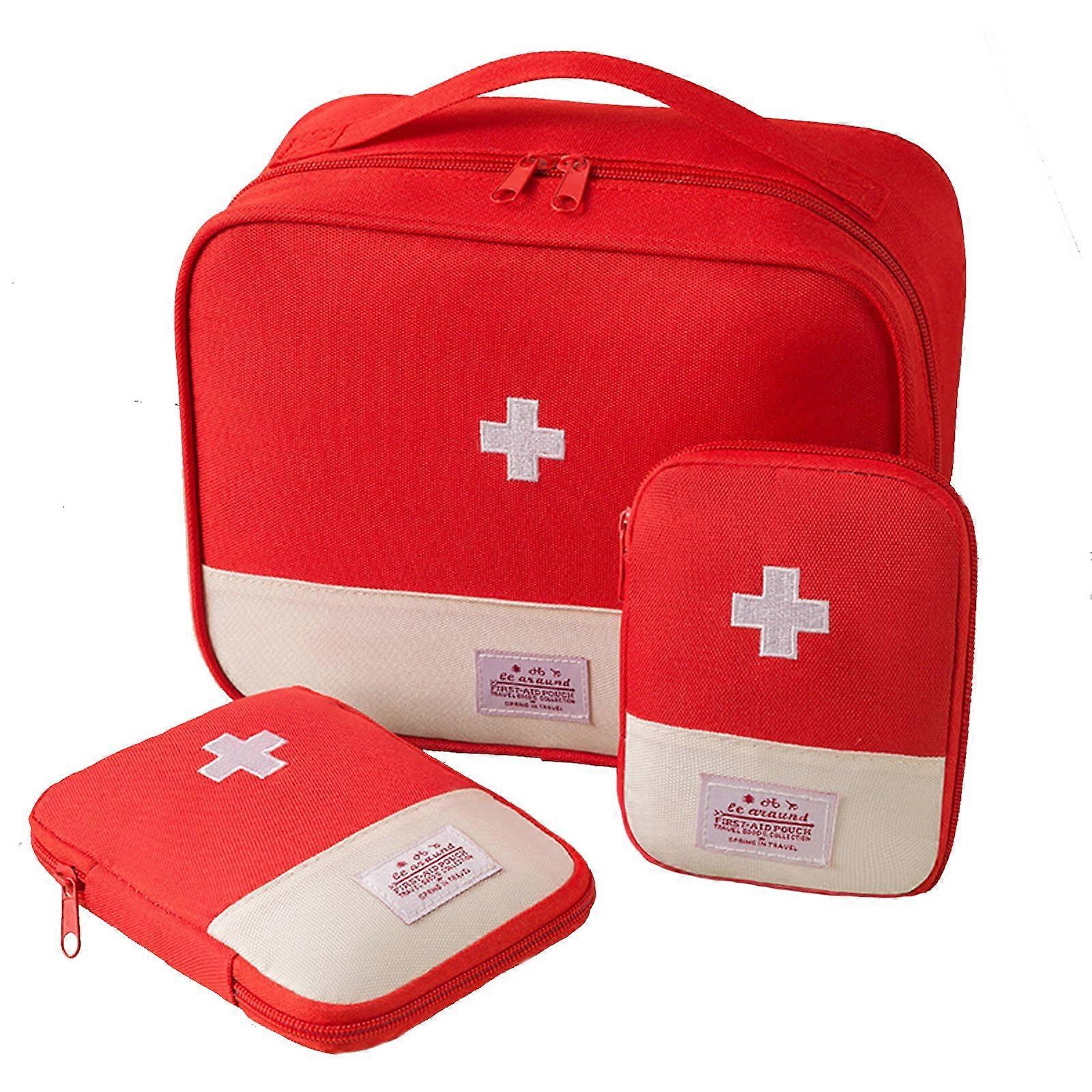 Set of 3 Emergency Bag, First Aid Kit, Suitable for Home, Car, Travel, red