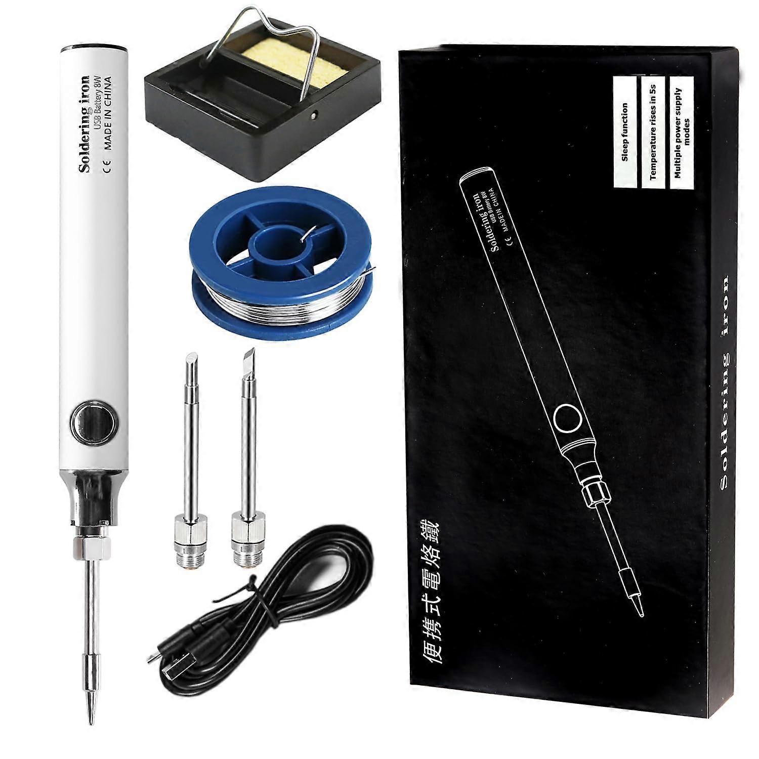 Soldering Iron Kit, 8W Welding Tools with Adjustable Temperature 330450 C, Wireless/USB Cable/Stand/3 Tips(White)