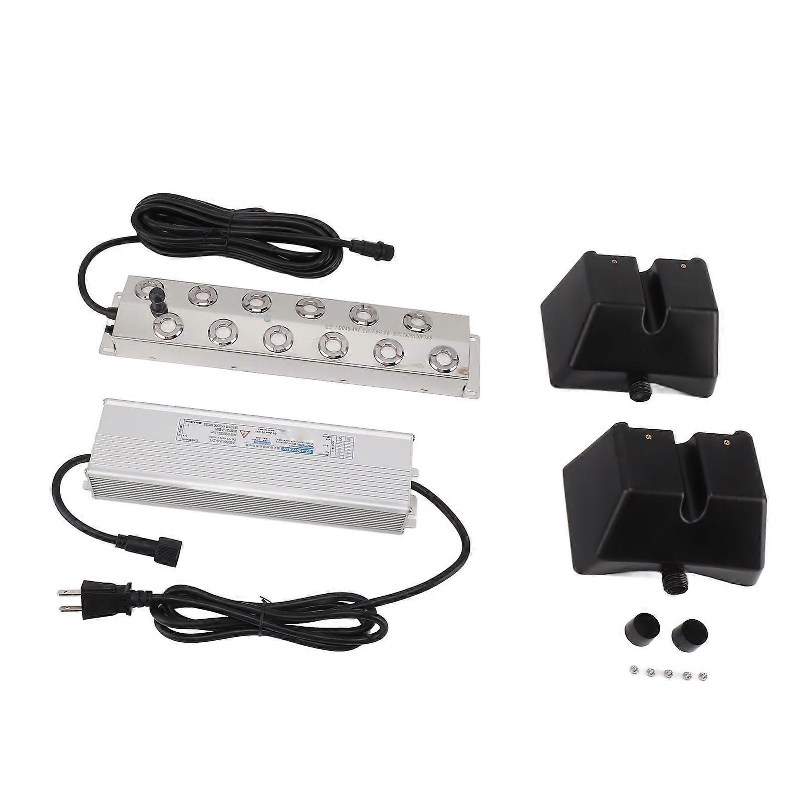 Ultrasonic Mist Maker 12-Head Fogger Humidifier Stainless Steel Mist Generator with Power Supply Floating Device for Greenhouses Gardens Ponds Decorat