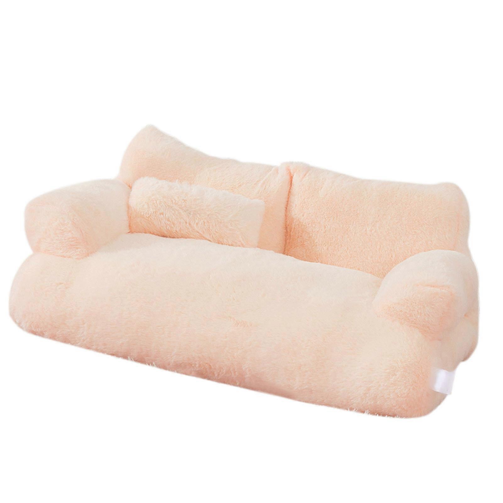 Cat Bed M/L Ultra-Soft Plush Pet Nest with Pillow, Beige/Pink
