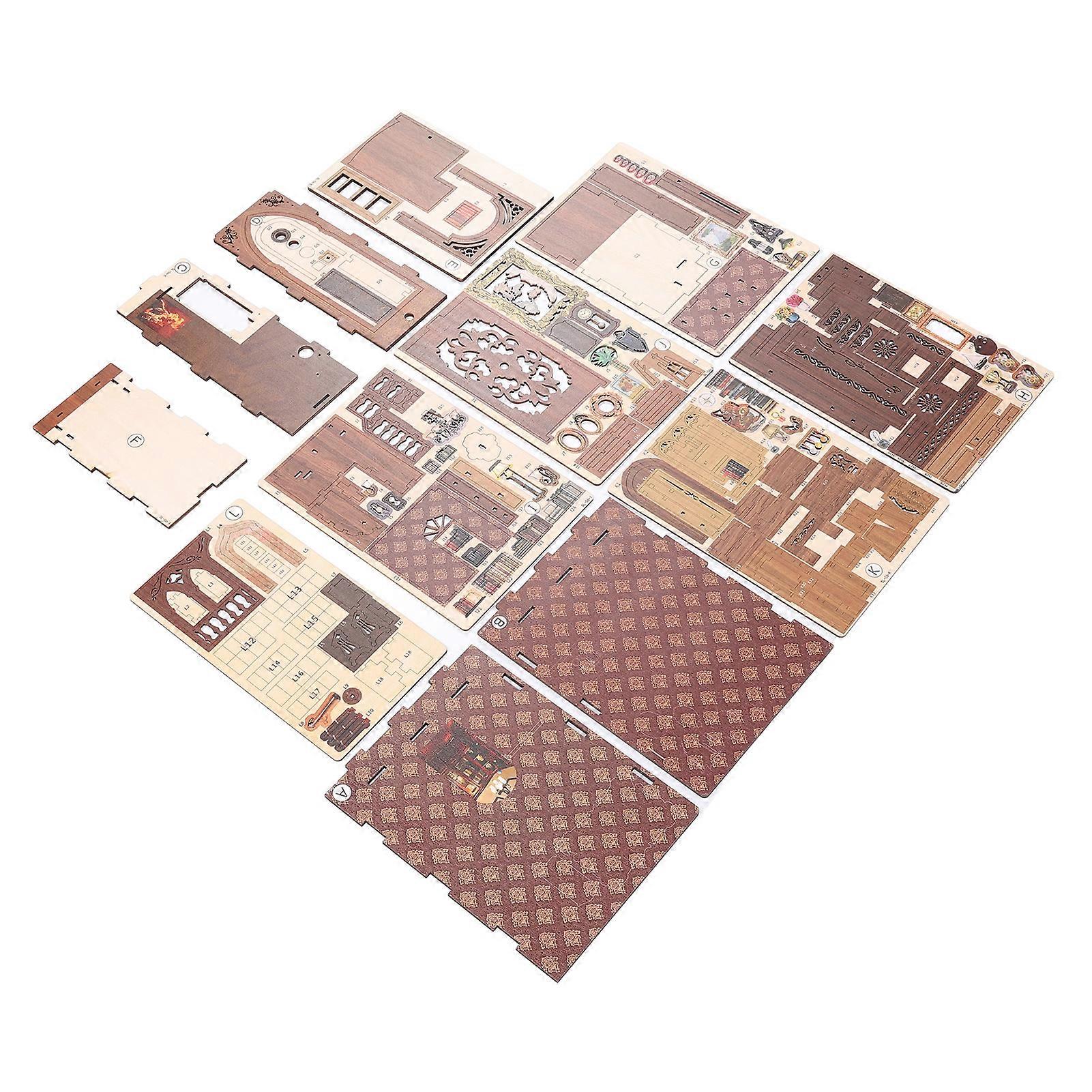 3D Miniature Bookshelf House 3D Wooden Puzzle Bookends Bookshelf Insert Decor DIY Bookshelf Miniature House Building Model for Family 